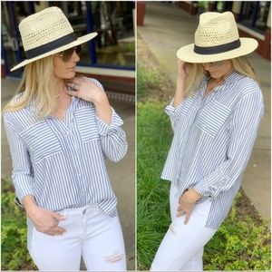Infinity Raine Tops - Blue Stripe Button Down Tunic Infinity Raine Tops - Blue Stripe Button Down Tunic